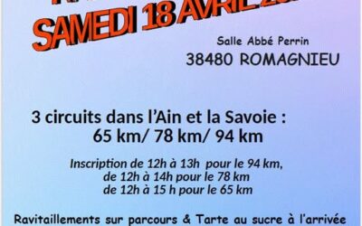 36ème Randonnée Cyclo – Samedi 18 avril 2026 – ROMAGNIEU (38)